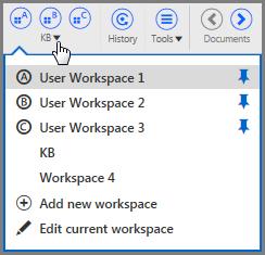 To launch a menu that allows you to add a new workspace or edit an existing workspace, click the arrow, as shown in figure on the left.