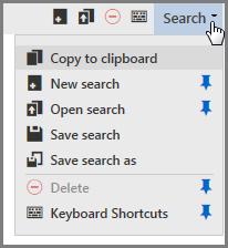 To run the search, click Search. Use the Search menu to create a new search, or copy, open, save, or delete a search.