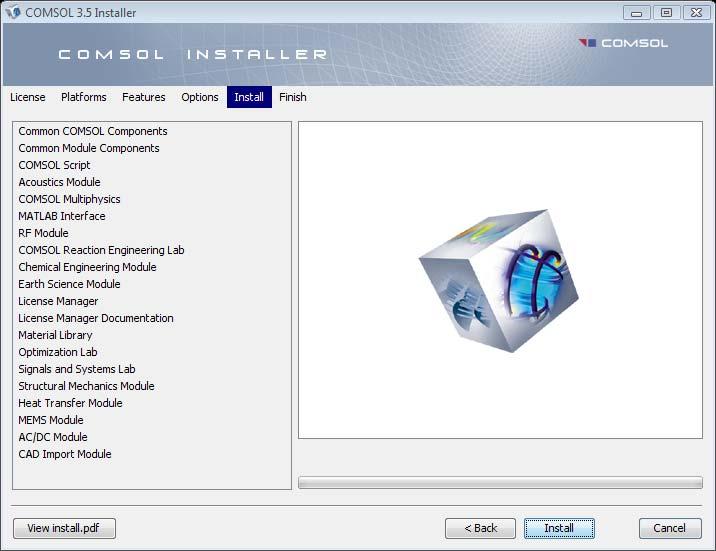 10 When you click Install the utility now installs or updates COMSOL. The installation process might take several minutes.