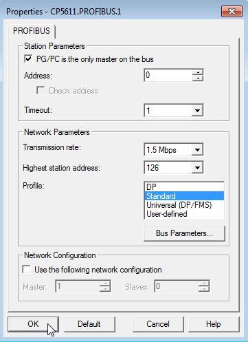Select the "Set PG/PC interface " item.