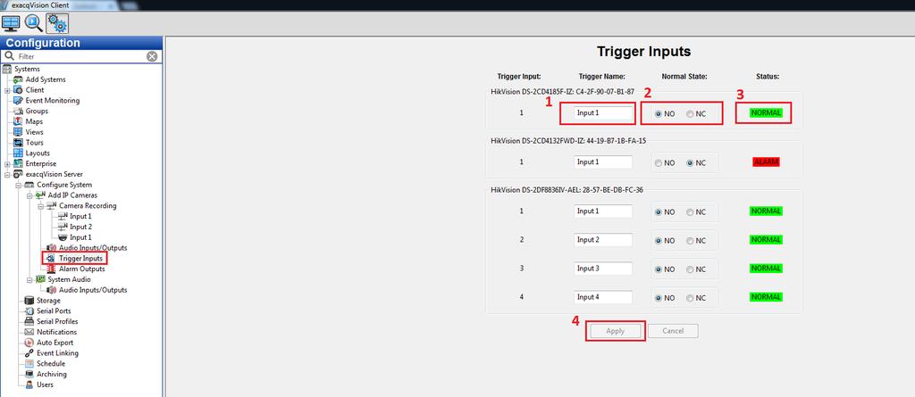 3.5.2 Trigger Inputs Figure 20. Trigger Inputs Select Trigger Inputs from the left tree.