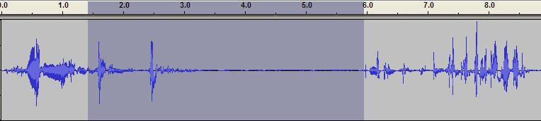 Fig 6 Then to remove this section of the recording press the Delete key on the keyboard and the sound wave will realign itself as shown in fig 7, shortening the length of the recording by the amount