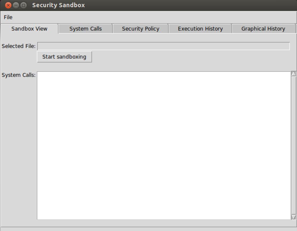 Figure 3.2: User Interface of The Sandbox violation of the security policy takes place, as seen in Figure 3.