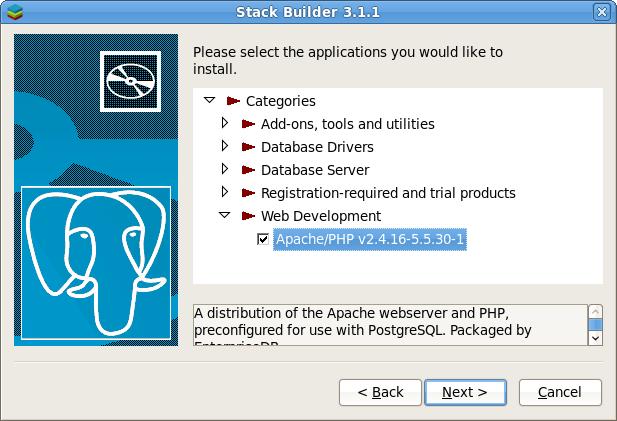The tree control on the Stack Builder module selection window (shown in Figure 4.