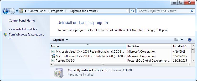 8 Un-Installing PostgreSQL The PostgreSQL installer creates an uninstaller in the installation directory.