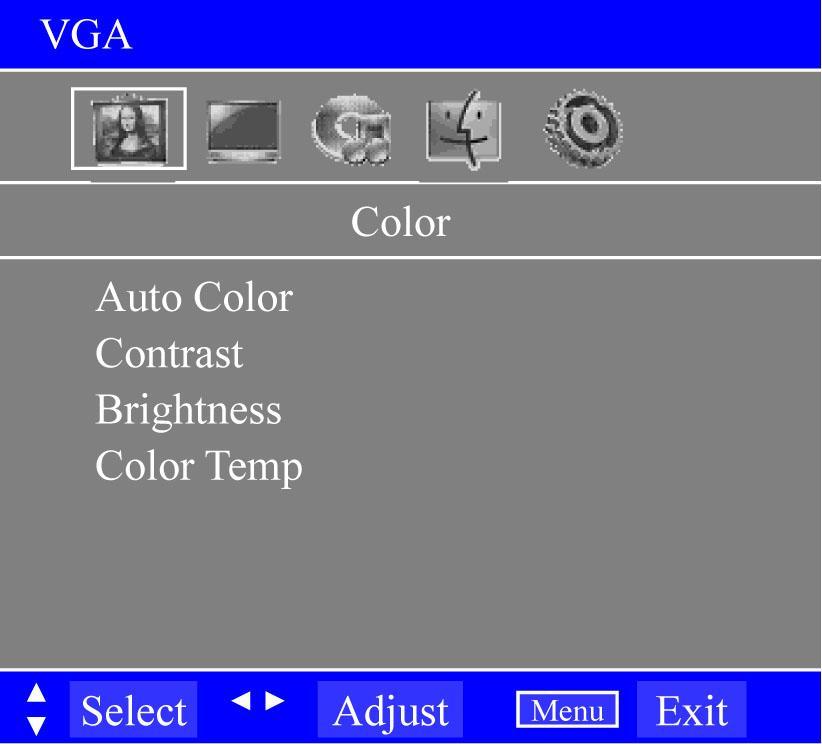 PC mode: VGA and DVI Press the Menu button to bring up the MAIN MENU Page.