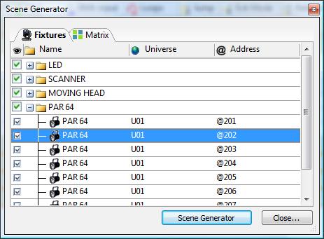 Select your fixtures and validate to start the SENE GENERATOR.