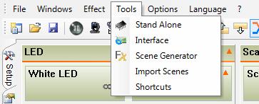 The TOOLS menu - STAND ALONE, You display the window for the stand alone mode to program the scene an interface.