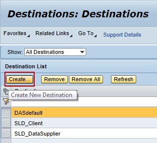 In the SAP NetWeaver Administrator of your CM Services system, choose Configuration Destinations. 2. Choose Create... 3.