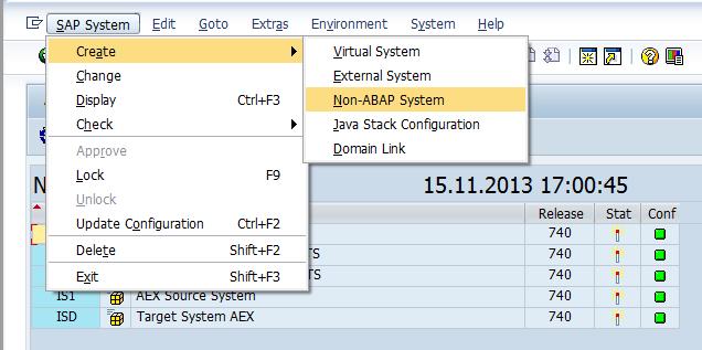 2. Choose SAP System Create Non-ABAP-System 3. Enter the SID in the field System. In our example, we enter DEV. Enter a Description as well.