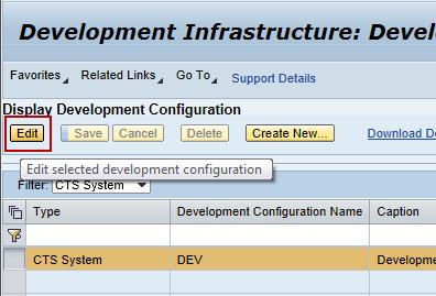 2. Click on Edit to change the development configuration. 3. Set the options Repository Location and Build Tool Location. This will automatically add the respective paths.
