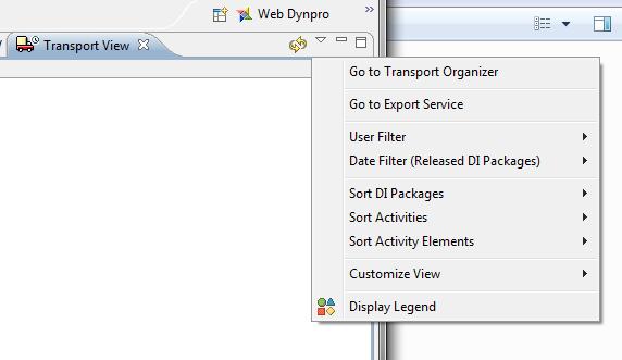 You can use the icon View Menu in the Transport View to call the Transport Organizer or the Export Web UI: 9.