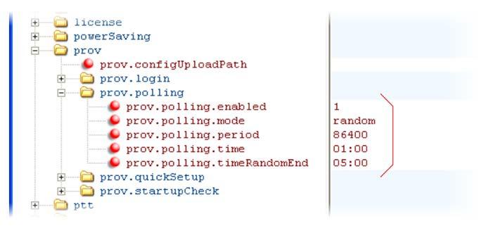 Example Provisional Polling Configuration The following illustration shows the default sample random mode configuration for the provisional polling feature in the site.cfg template file.