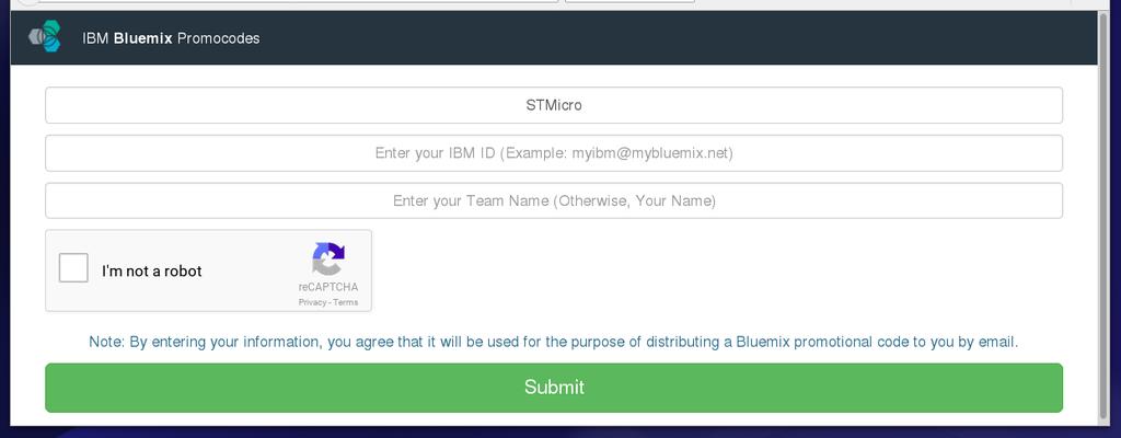 Step 2 Get a Promocode to extend your Bluemix Trial Account Workshop attendees can apply a Promocode to their Bluemix account and extend the duration of the Trial period, add additional Services and