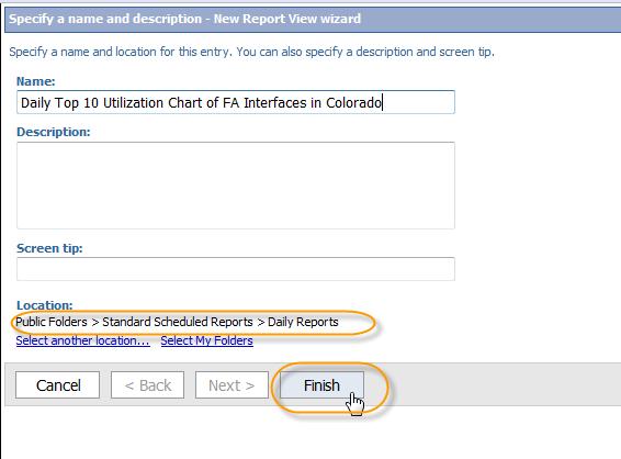 6. The location where the report will be saved appears: Cognos > Public Folders > Standard Scheduled Reports >