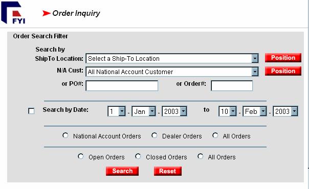 Search by Date, enter date range, or 2f. Search by type; i.e. National Orders, Dealer Orders or All Orders. 2e. 2e. 2c. 2f. 2f. 2d. 2a. 2a. 2b. 2g.