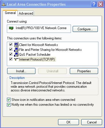 After connecting the Ethernet port, configure your PC as follows: 1. Right-click the My Network Places icon on your desktop. 2. Select Properties. 3. Right-click Local Area Connection Properties. 4.