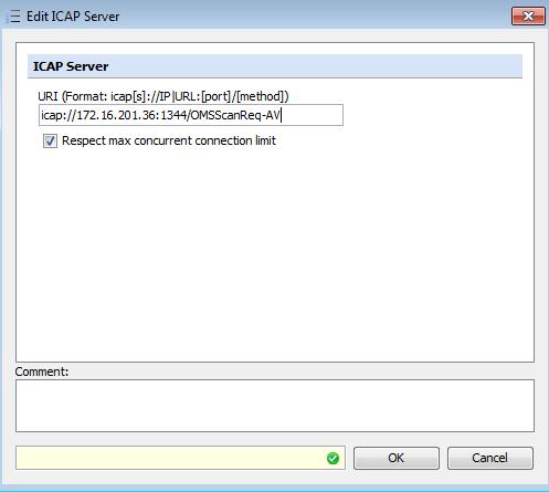 6. In the Edit List (ICAP Server) window under List content double-click on the first item. In the new Edit ICAP Server window change the URI for the MetaDefender ICAP Server.