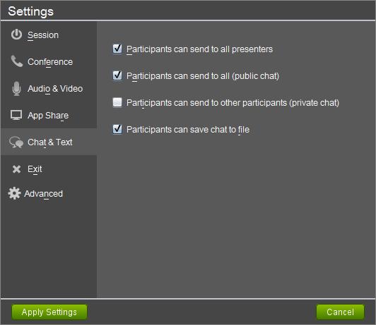 Sysco e-meeting Leader Interface, Continued Settings (continued) The App Share section is used to adjust Appshare settings, including what allows Appshare control, hiding the Appshare toolbar, image