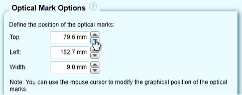 OMS-100 User Manual Position and Height OMR: Adjust the position of the optical marks with numeric values in the related form in the settings area: The width of optical marks can be adjusted here.