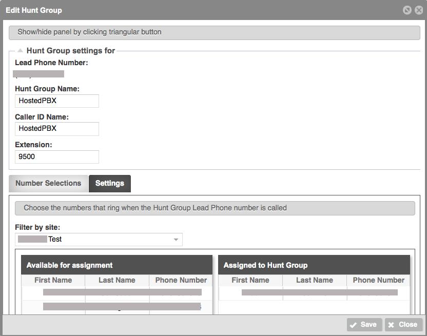 Administrators can configure Business Continuity options for each Hunt Group using the Settings tab.