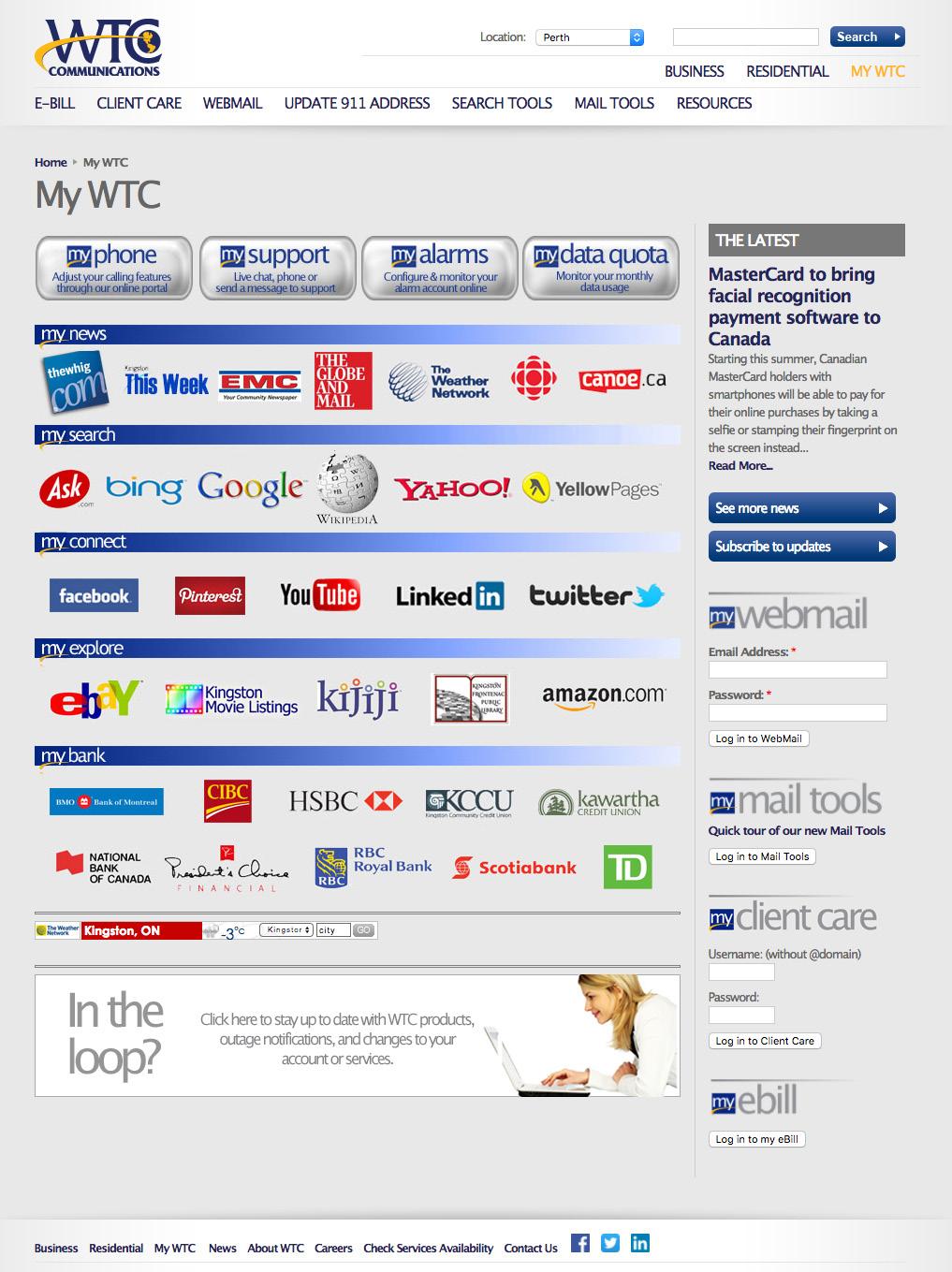 The MyWTC page Using WTC WebMail Making the most of My WTC Your My WTC section has exclusive features available only to WTC customers.