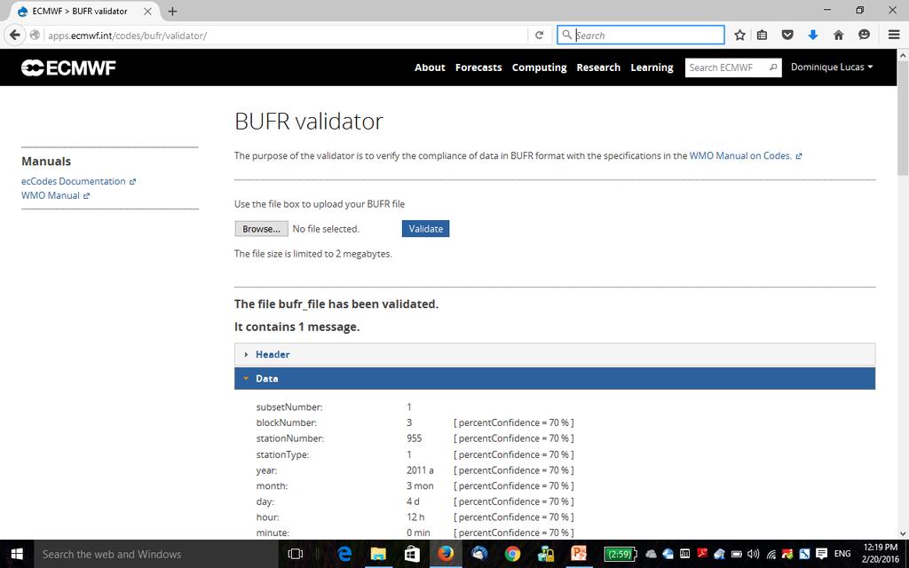 BUFR tools data validation