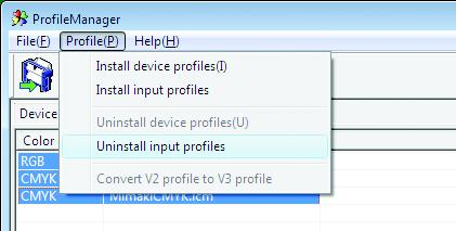 Uninstalling the Input Profiles The procedure for uninstalling input profiles