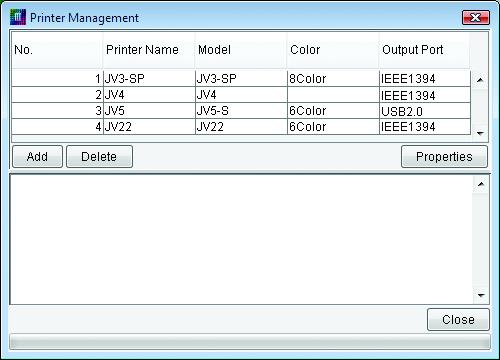 Printer Management Function Printer Management screen 1 2 4 3 6 5 1. Printer list Displays a list of the printers registered. 2. Add button Adds a printer. 3. Delete button Deletes a printer selected in the printer list.