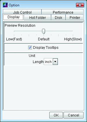 Option Setting [Display] Menu 1 2 3 1.Preview Resolution Specify the resolution of the preview image created when spooling. Normally set it to Default.