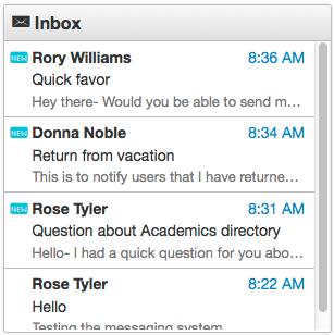 Example of Inbox Gadget on the Dashboard Viewing, Replying to, and Deleting Messages The Inbox is used to list all internal messages.