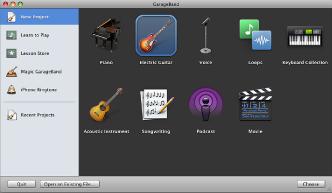 Choose any instrument or vocal source to open a blank music project.
