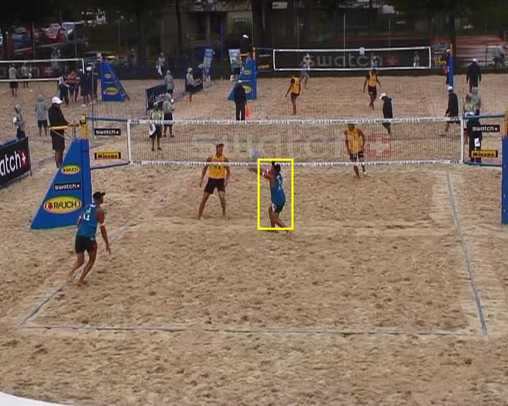 Action Recognition from a Small Number of Frames (a) (b) Figure 7: Volleyball test set: (a) action digging (yellow bounding box) and (b) action overhead passing (red bounding box) are detected