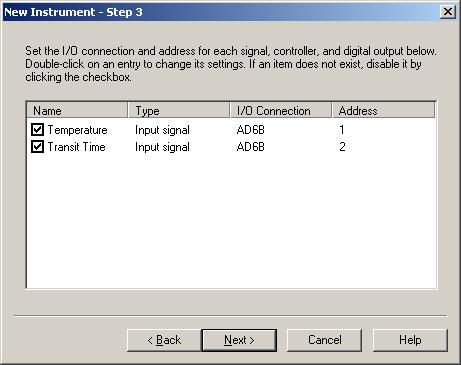 Select the signals that will be used with the instrument. Uncheck any signals that are not used. 7.