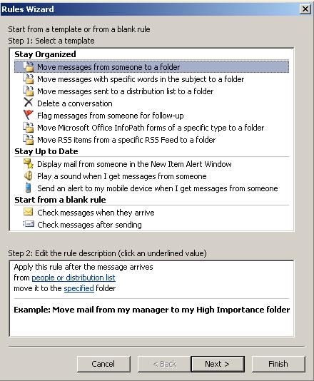 The Rules and Alerts dialog box displays. 2.