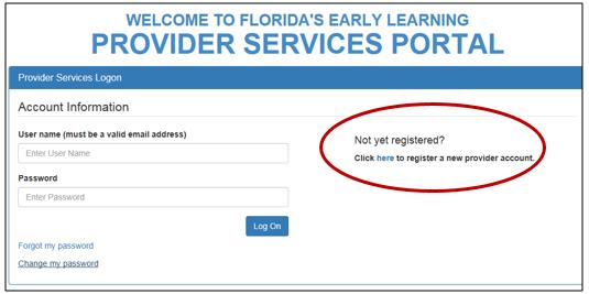 REGISTER & ACTIVATE ACCOUNT Register as soon as possible to begin the process Go to: https://providerservices.floridaearlylearning.