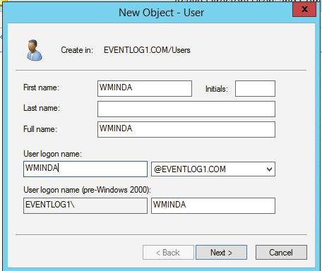 Steps 1. Create a non-admin domain user in Active Directory a. Navigate to Active Directory Users and Computers. b. Click on Users New User. c.