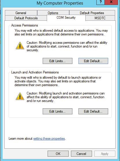 8. Grant COM permissions to the created user a. In the Domain Controller from which the logs are to be collected, navigate to Start Administrative Tools Component Services. b. Expand the Computers folder, navigate to My Computer Properties COM SECURITY.