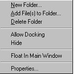 VisualDSP++ Windows Folder Icon Right-Click Menu The selected folder icon ( or ) right-click menu (Figure 2-14) provides a container context from which to perform these local operations: Add or