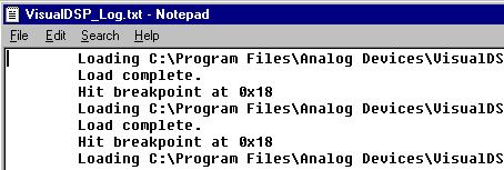 Environment Log File The VisualDSP++ log file contains all the status and error messages that have been written to the Output window s Console page. Figure 2-25 