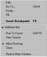 Environment Right-Click Menu The Disassembly window