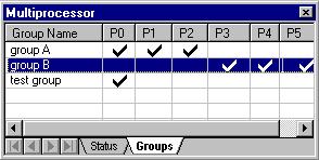Debugging Windows Groups Page The Groups page (Figure 2-63) shows the current list of multiprocessor groups. A Default group is created with each new multiprocessor session.