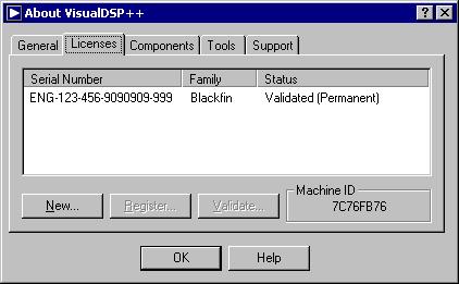 About VisualDSP++ Dialog Box License management The Licenses page (Figure A-9) provides a centralized view of your current licenses.