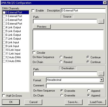 ADSP-TS101 Processors Simulator Options The Simulator submenu (under Settings menu) provides the Configure DMA File I/O command.