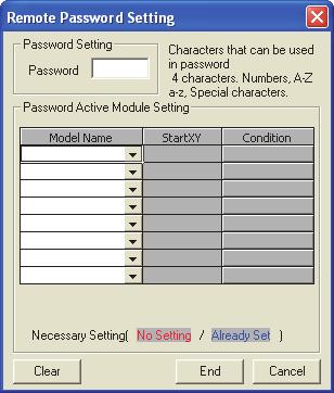 Appendix 1.4 Remote Password setting This section provides the remote password setting screens and details of the setting items.