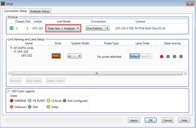 Capturing Data using the Embedded Analyzer and Loopback Board 5 Steps for Configuring the Connection and Capture Setup for CLPG Perform the following steps to configure a One Sublink or a Both