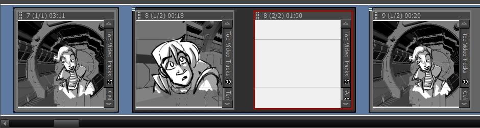 How to add a panel to a scene 1. In the Thumbnails view, select the panel after which you want to insert a new panel. 2. Do one of the following: In the Storyboard toolbar, click the New Panel button.