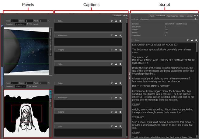 Storyboard Pro 6 Getting Started Guide Adding Captions Once your script is imported, you can create the basic structure of your storyboard by creating empty scenes and panels based on the scene