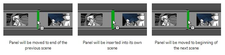Storyboard Pro 6 Getting Started Guide NOTE: If you are inserting the template between two scenes, you are able to choose whether the panel will be attached to the previous scene or the next scene,