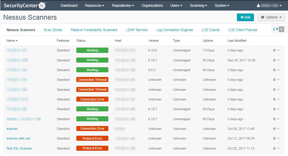 Nessus Scanners Path: Resources > Nessus Scanners In the SecurityCenter framework, the Nessus scanner behaves as a server, while SecurityCenter serves as a client that schedules and initiates scans,